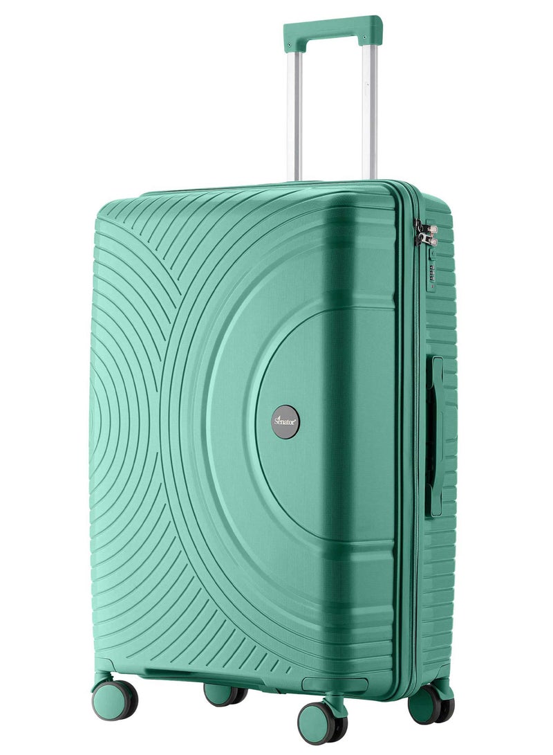 SENATOR Unisex Hard Case Large Checked Luggage Lightweight PP Fashion Trolley Luggage with 360° Degree 4 Twin Wheel and Safe Zippers KH1010 Green - Image 1